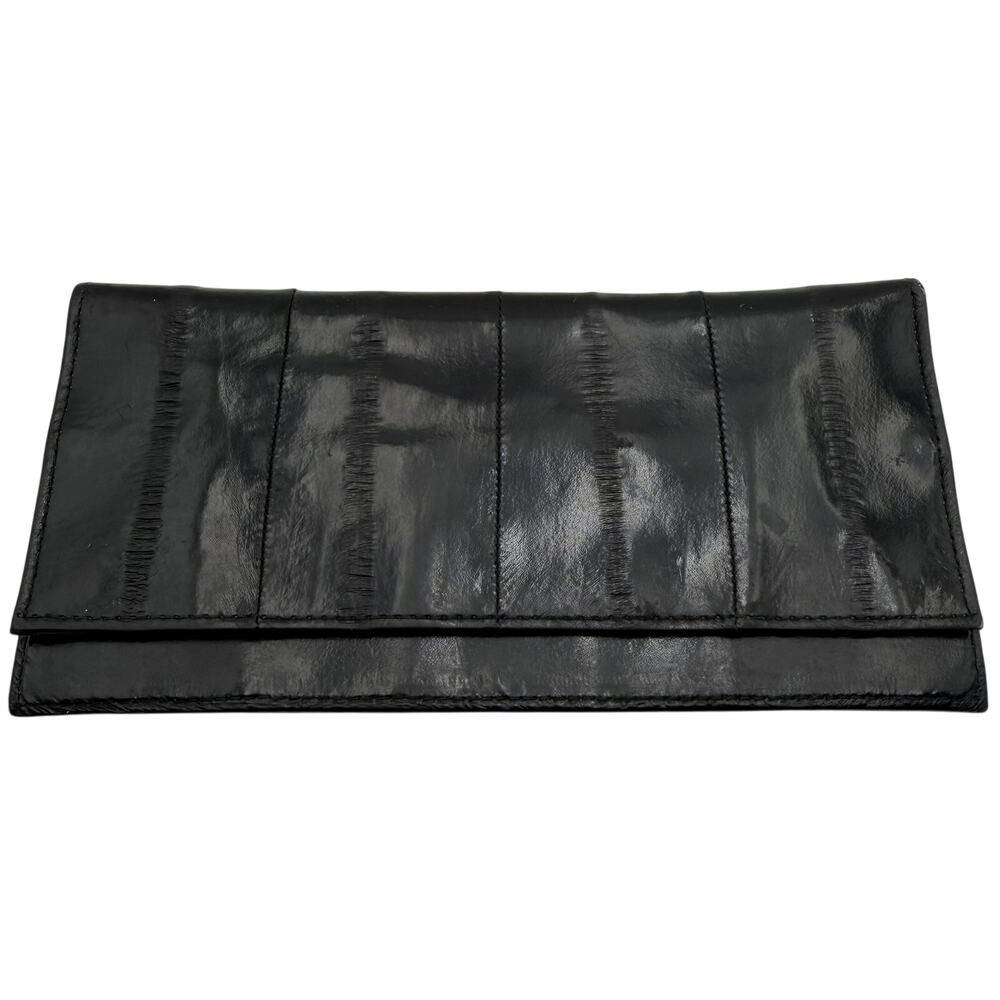 Vintage Black Genuine Eelskin Checkbook Cover Wallet – No Brand